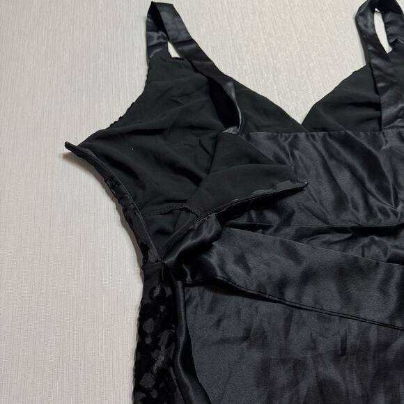 Y2K Mixit Babydoll Velvet Burn Out Cami Surplice Top Size Large Satin Bow Black - Picture 6 of 10